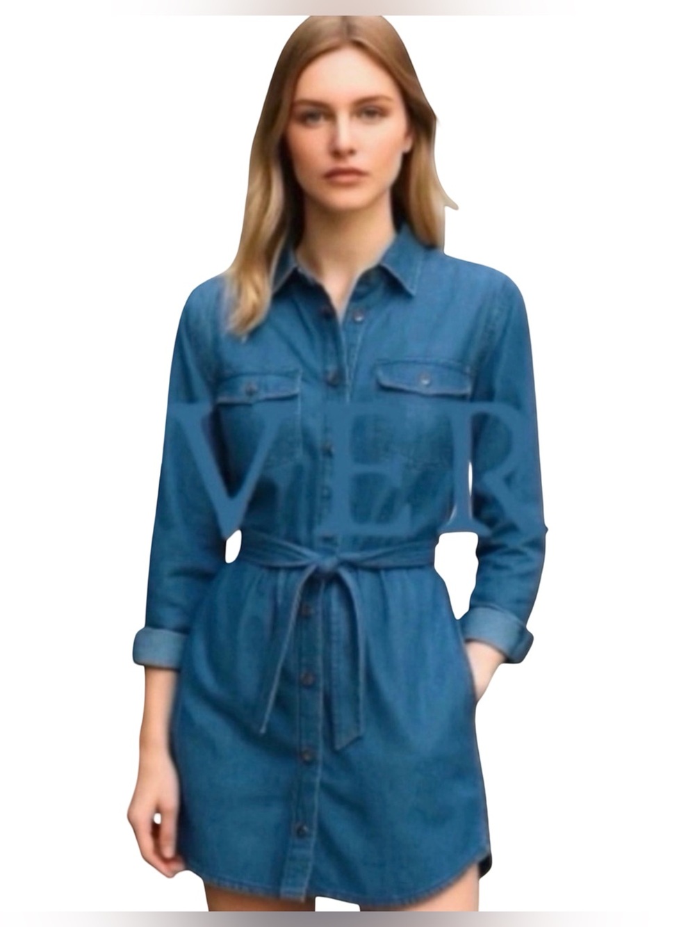 Veveret Women's Dress w/ Wrap-Around Tie. Denim. Small​​​